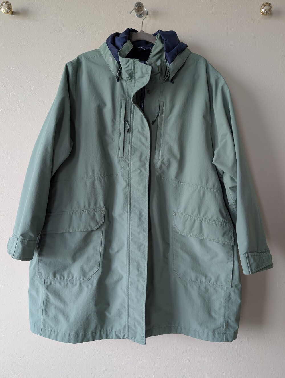 Lands' End Mint Green Hooded Rain Jacket Parka Waterproof Windproof Size 3X